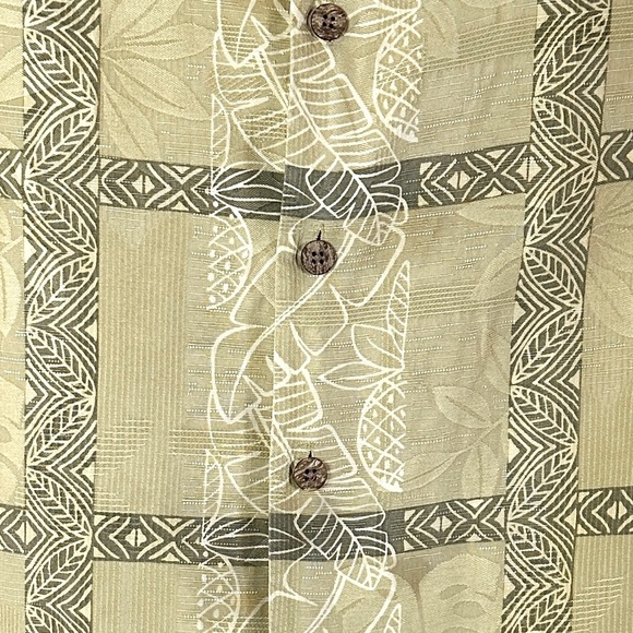 Tommy Bahama Silk Shirt L Vintage “Relax” Windowpane Check Tribal Leaves - Picture 4 of 8